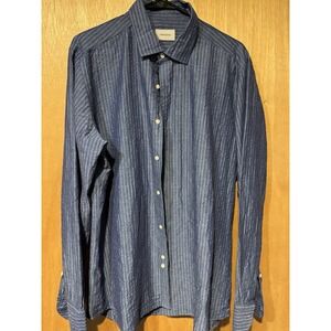 Ordean XL Linen Cotton Blend Long Sleeve Dress Shirt In Blue (Z)